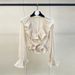 Women's Korean Retro Ruffled V Neck Pleated Chiffon Long Sleeve Shirt Elegant Sophisticated Style Spring 2026_ecoleips.com