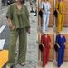 Women's Clothing Women's New Products Cotton And Linen Pure Color V Neck Casual Short Sleeved Tops And Pants Two Piece Set_ecoleips.com
