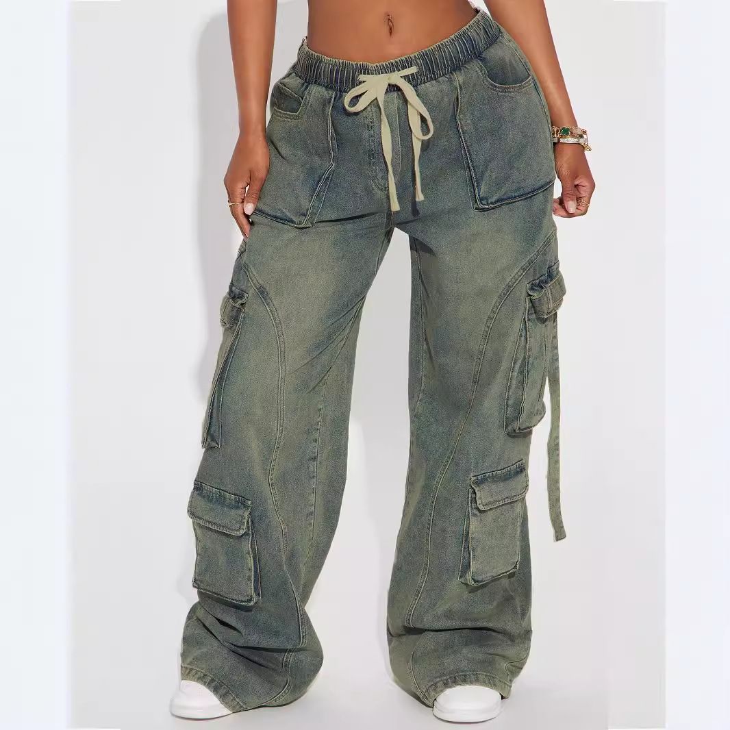 Y2K Cargo Jeans – Baggy Streetwear Denim Pants With Utility Pockets (Navy Blue, S-XL)_ecoleips.com