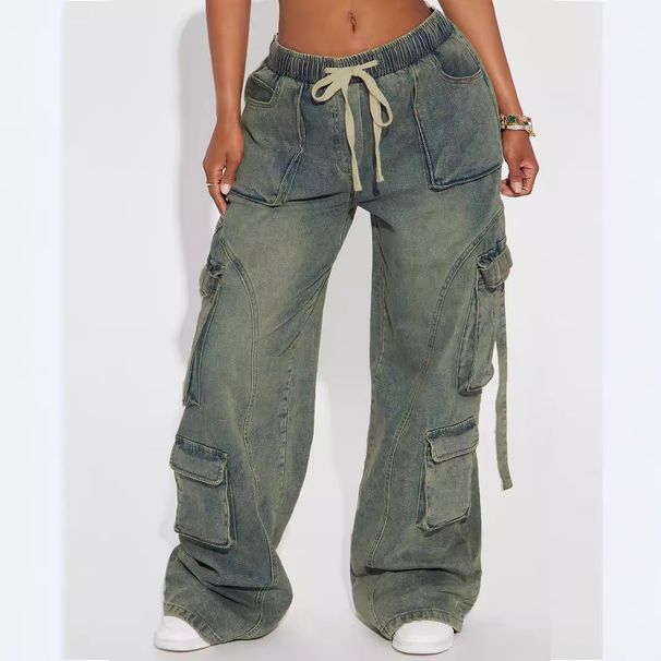 Y2K Cargo Jeans – Baggy Streetwear Denim Pants With Utility Pockets (Navy Blue, S-XL)_ecoleips.com