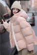 "Women's Cropped Puffer Jacket With Hood - 55% White Duck Down Coat, Oversized Sleeve Logo Design For Casual & Couple Styling_ecoleips.com