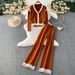 Elegant Winter Vest Set – V-Neck Knit Sweater + High-Waist Lace Pants (Beige/Black/Charcoal/Brown, One Size Fits Most)_ecoleips.com