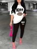 Women's Casual Fashion Leopard Print Lip Print Letter Pattern Print Loose T-shirt+cropped Pants Two-piece Home Sportswear Daily Wear-406_ecoleips.com