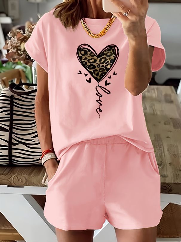 Women’s 2 Piece Outfit Set – Oversized Graphic T-Shirt And Biker Shorts Matching Set, Casual Summer Lounge Tracksuit For Daily Wear-332_ecoleips.com