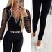 Women's Clothing Solid Color V-Neck Jumpsuit With Diamond Detailing High Waist Long Sleeve Professional Casual Autumn Wear_ecoleips.com