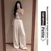Women's Navy Blue Wide Leg Linen-Blend Trousers - Summer Thin Relaxed Straight Narrow Cut Trousers With Drapery, Old Money Aesthetic_ecoleips.com