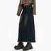 Amaz Cross-Border 2025 New Trendy Retro Slit A-Line Denim Skirt For Women, High-Waisted, Pear-Shaped Body, Autumn_ecoleips.com