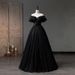 Elegant Off-Shoulder Black Evening Dress With V-Neck – Slim A-Line Gown For Performances, Galas & Special Occasions (XS-XXXL)_ecoleips.com