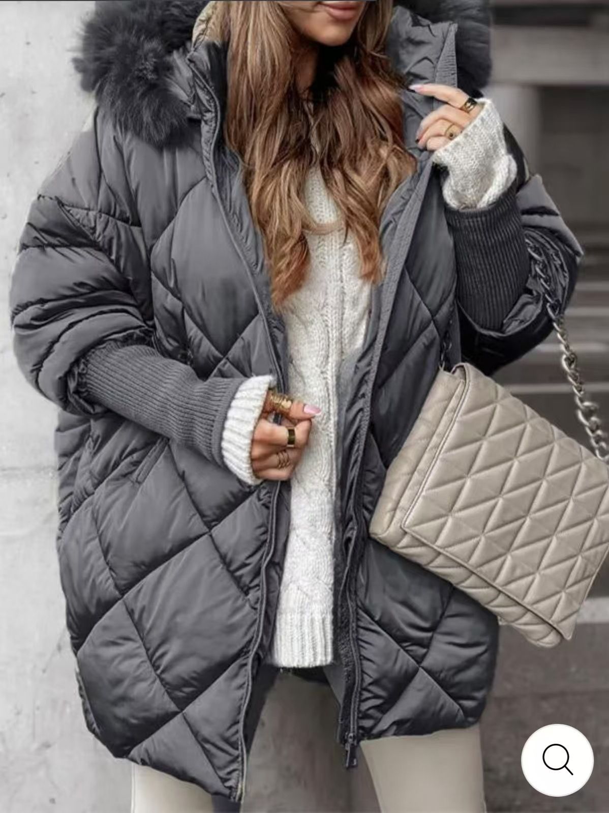 Women's Winter Hooded Coat With Detachable Rabbit Fur Collar – Stylish Long Sleeve Jacket For Casual & Outfit (White, Beige, Gray, Black, XS-XXXL)_ecoleips.com