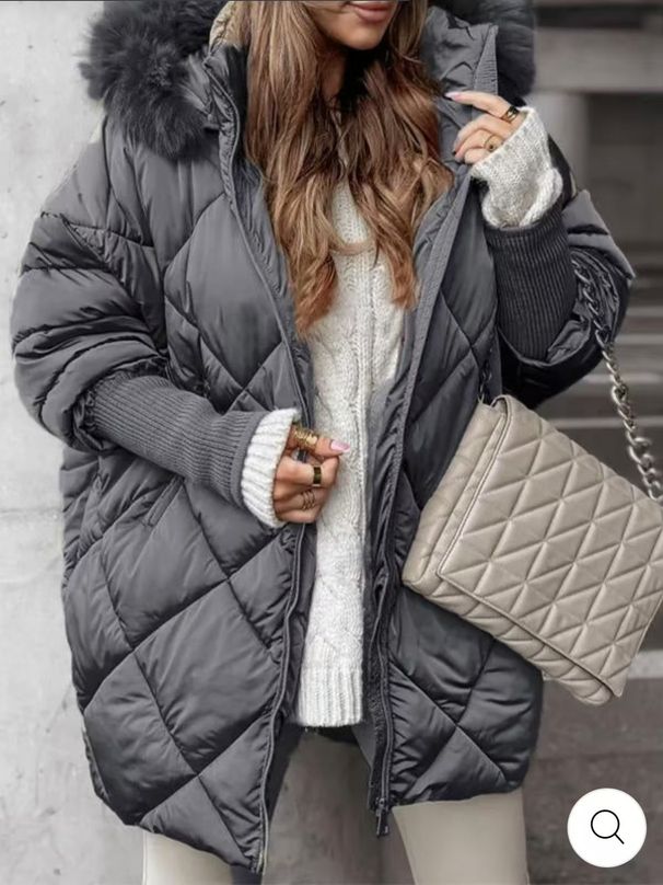 Women's Winter Hooded Coat With Detachable Rabbit Fur Collar – Stylish Long Sleeve Jacket For Casual & Outfit (White, Beige, Gray, Black, XS-XXXL)_ecoleips.com