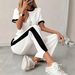 Men's & Women's Airplane Print Lounge Set – Short Sleeve T-Shirt & Relaxed Pants (Black/White, S-XL)_ecoleips.com