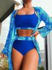 Verve 2025 New Maple Leaf Print Long Sleeve Patchwork Bikini Three-Piece Set Swimsuit For Women Russia_ecoleips.com
