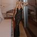 European And American Best-Selling Clothing 2025 Winter New Sexy Deep V Lace Halter Neck Tie Dress Women's Foreign Trade_ecoleips.com