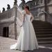 Women's Lace Long Sleeve Trailing Wedding Dress Simple Trailing Slim Lace Satin Banquet Host Wedding Dress_ecoleips.com