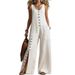 Fashionable Elegant Women Sleeveless Linen Dress Jumpsuit With Button Decor And Pocket For Daily Casual Or Outdoor Wear_ecoleips.com