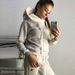 Aria Basics Aria Basics 2024 Autumn/Winter European American Women's Fashion Hot-Selling Fleece Hooded Casual Sports Suit With Leather_ecoleips.com