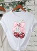 Fashion Cherry Print Women T-Shirt Short Sleeve Crew Neck Casual Tops For Summer Spring Women's Clothing Tops Tees_ecoleips.com