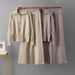 Elegant Knitted Two Piece Set for Women Double Zipper Lapel Sweater Loose Casual Long Sleeved Top Wide Leg Pants_ecoleips.com