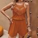 Women's Clothing Embossed Lace Splicing Oblique Pocket Camisole Shorts Two Piece Set_ecoleips.com