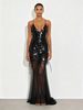 European And American Women's V-Neck Backless Slim Fit Sequined Fishtail Dress Long Skirt Independent Station 8106 Sexy Sling_ecoleips.com