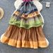 Women's Clothing Summer Elegant Dress High Grade Tie Waist Contrast Color Ruffles Long Swing Skirt_ecoleips.com