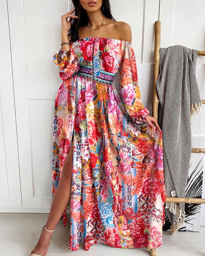 Fashion Printed Three-color Loose Dress_ecoleips.com