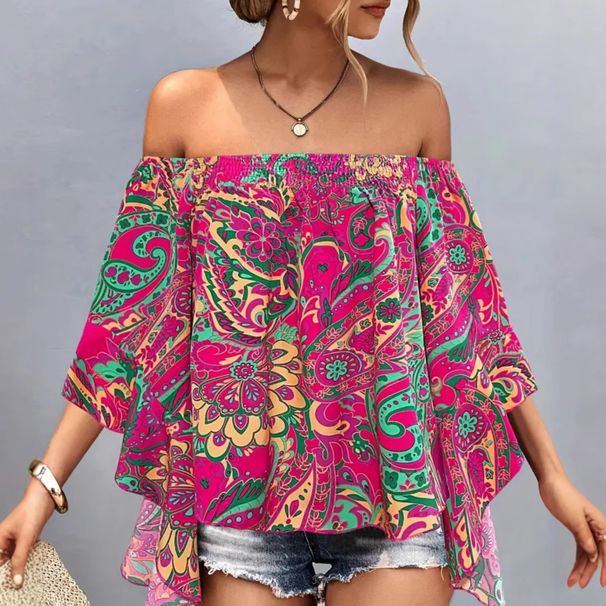 Women's Clothing Bohemian Print One Shoulder Sexy Tops Off Shoulder_ecoleips.com