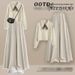 Plus-Size Autumn 3-Piece Set – Oversized Trench Coat + Knit Sweater + Slimming Culottes In Beige & Brown (Korean Inspired)_ecoleips.com