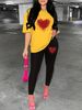 Women's Casual Loose And Fashionable Heart-shaped Pattern Print Loose T-shirt+cropped Pants Two-piece Home Sportswear Daily Wear-240_ecoleips.com