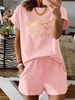 Summer New Black Letter Patterned T-shirt, Casual Printed Round Neck Short Sleeved Top With Elastic Waist Pocket, Women's Two-piece Set-288_ecoleips.com