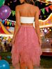 Women's High-waisted Slimming Tulle Skirt, Versatile High-waisted Slimming Mesh Midi Skirt, Tulle Skirt, Mid-length Princess Skirt With Ruffles._ecoleips.com