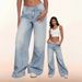Women's Clothing Low Waist Wide Leg Pants Retro Washed Blue Slim Pants Spring_ecoleips.com