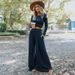 Women's Clothing Long Sleeved Fashion Casual Suit Ribbed Knitted Wide Leg Pants_ecoleips.com