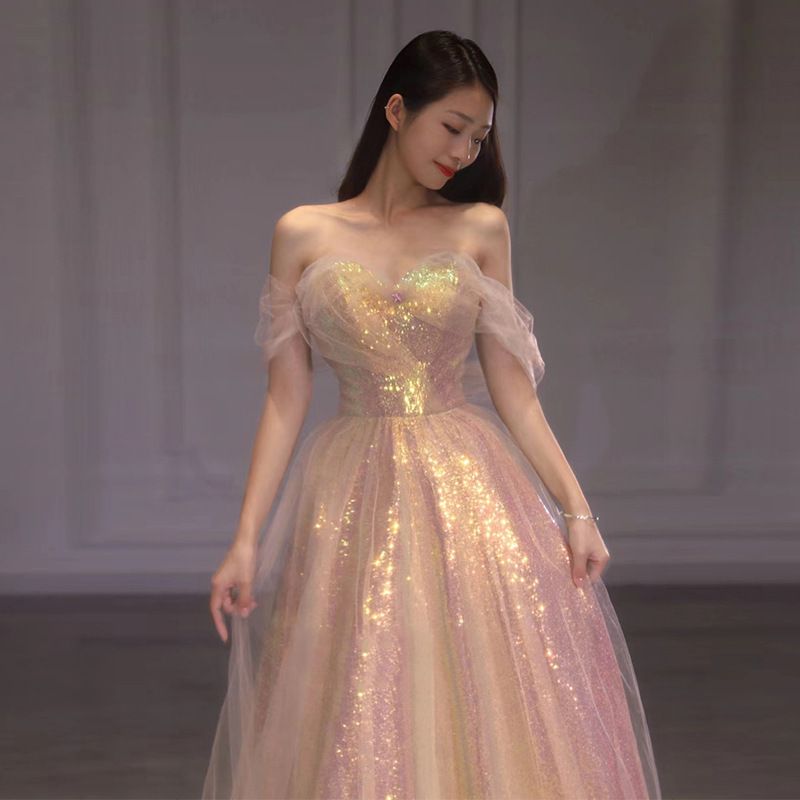 2025 New Style Mesh Slim Annual Banquet Host Mermaid One Shoulder Evening Dress Female_ecoleips.com