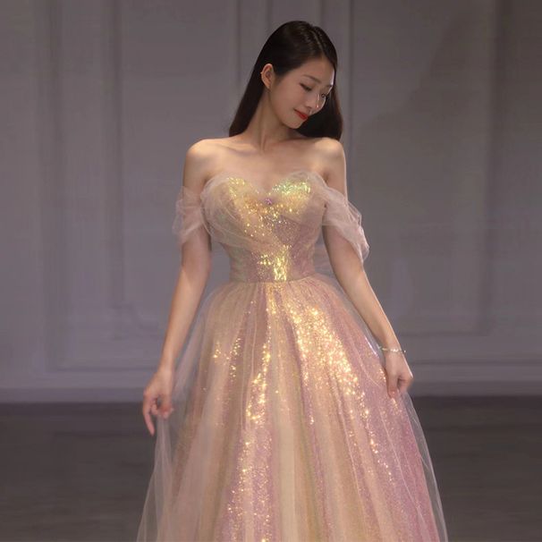 2025 New Style Mesh Slim Annual Banquet Host Mermaid One Shoulder Evening Dress Female_ecoleips.com