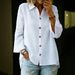 Women's Casual Solid Color Shirt Single Breasted Collared Top Three Quarter Sleeve European American Style Spring Summer_ecoleips.com