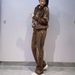 Women's Leopard Print Rhinestone Embellished Tracksuit Set Hooded Long Sleeve Pullover Top And Pants Black Coffee M XL_ecoleips.com