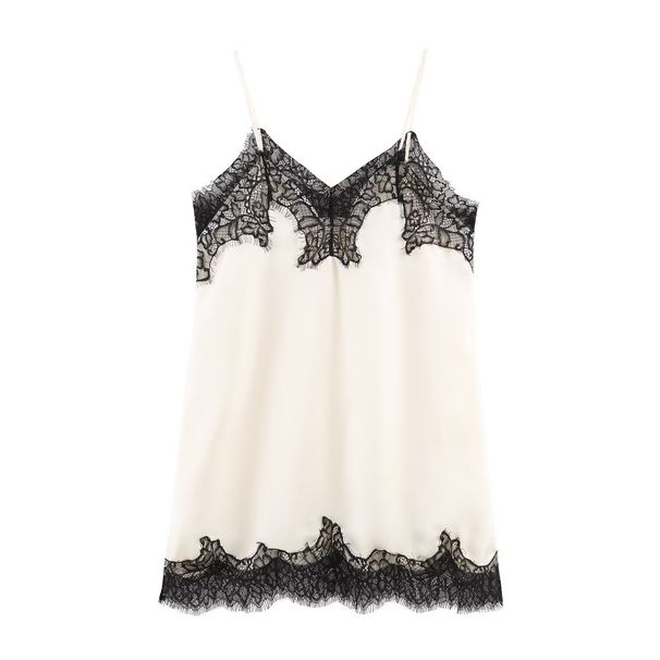 Contrast Trim Satin Feel Sleeveless Top, Women's Lace Detail Shell Blouse For Spring, Chic Casual & Night Out Cami_ecoleips.com