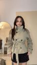 Women's Clothing Elegant Double-Breasted Belted Short Trench Coat Stylish Stand Collar, Slim Fit, Streetwear Fashion (Khaki, Burgundy, Army Green)_ecoleips.com