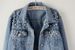 Women's Slim Fit Studded Denim Jacket Dark Blue Pearl Detail Vintage Style Loose Top For Spring/Autumn_ecoleips.com