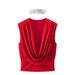 Women's Clothing Classic Pleated Shoulder Top American Style Fashionable Summer Polyester Cotton Tee_ecoleips.com