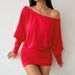 Women's Off-Shoulder Bodycon Skirt Sexy Fashionable Solid Color Short Skirt Long Sleeved Dress For Autumn Winter_ecoleips.com