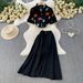French-Inspired Floral Print Blazer And Midi Dress 2-Piece Set, Elegant Ruffle Sleeve Loose Fit Outfit For Women, Chic Office To Dinner Ensemble_ecoleips.com