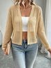 Women Soft Skin-Friendly Breathable Hollow Mesh Knit Cardigan Open V Neck Long Sleeve Oversized Loose Glitter Cropped Knit Cover Up_ecoleips.com
