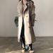Korean Chic Double-Breasted Trench Coat – Belted Waist Long Wool Coat For Women (Oversized Fit, Knee-Length, Vintage Style)_ecoleips.com
