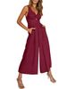 Women's Summer Camisole Jumpsuit V Neck Hollowed Out Gathered High Waisted Wide Leg Pocket_ecoleips.com