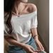 Women's Clothing One Shoulder Grey T-Shirt Loose Fit High-End Casual Top With Drop Shoulder Design For Spring Summer Short Sleeve_ecoleips.com