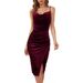 Women's Clothing Elegant Velvet Slip Dress For Women Spring/Summer Fashionable Evening Gown With Slit And Pleats Style_ecoleips.com