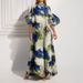 K New Women's Elegant Plant Printed Bubble Sleeve Dress For Women_ecoleips.com