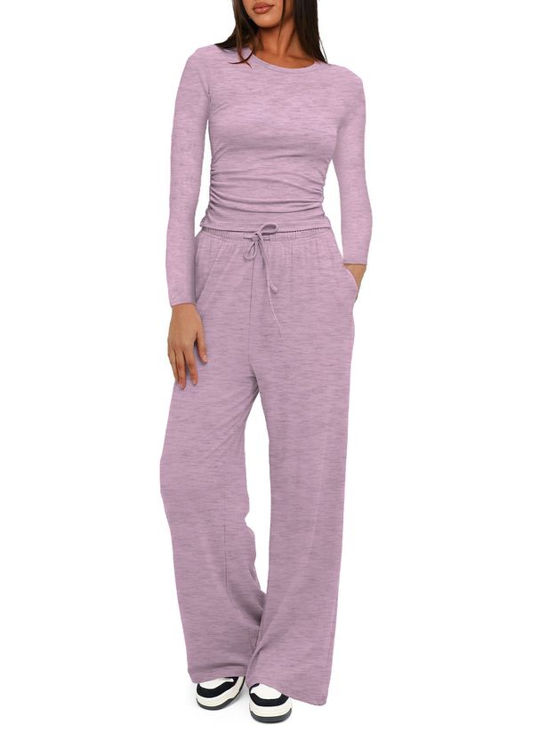 Women's Clothing Elegant Casual Set: Pleated Top With High-Waisted Wide-Leg Pants – Wrinkle-Free Polyester, Comfortable Lounge & Sportswear_ecoleips.com